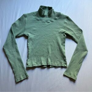 BIG BUD PRESS sage green organic cotton rib knit turtle neck long sleeve top